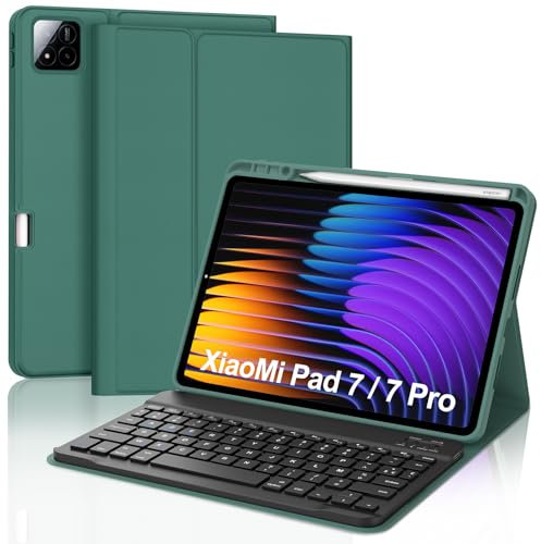 SENGBIRCH Coque Clavier pour Xiaomi Pad 7/7 Pro 11.2'' 2024 - AZERTY Français Clavier Détachable sans Fil Bluetooth pour Xiaomi ad 7/7 Pro 11.2 Pouces 2024, Vert foncé
