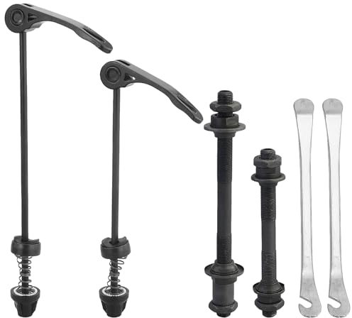 JRSHIRLEYLTD 1 Paar Fahrrad Hohlwelle Schnellspanner Fahrrad Achse Set Fahrradspieße Hinterrad Hohlachse Fahrrad Vorderradachse für 20, 22, 24, 26, 28 Zoll Fahrradachsen(Schwarz) mit 2 Reifenheber