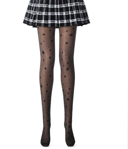 Star Tights for Women, Black Pattern Tights, Decorative Tights, Durable & Resistant to Snagging Patterned Pantyhose, Smooth Black Stockings with Design, Black