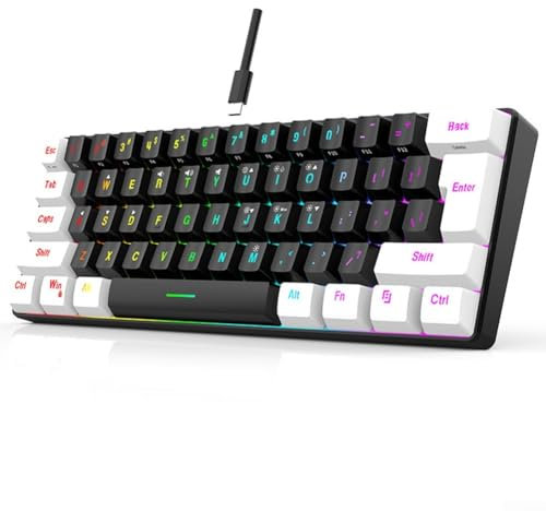 Clavier de jeu filaire à 60 %, avec rétroéclairage RVB – Portable et ergonomique, clavier rétroéclairé RVB pour PC, pour Mac, bureau, jeux (noir)