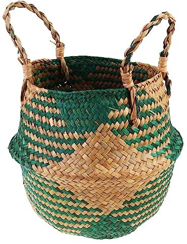 Alipis Seagrass Flower Pot Tall Plant Basket Double Handles Straw Potted Storage Basket for Room Office Kitchen