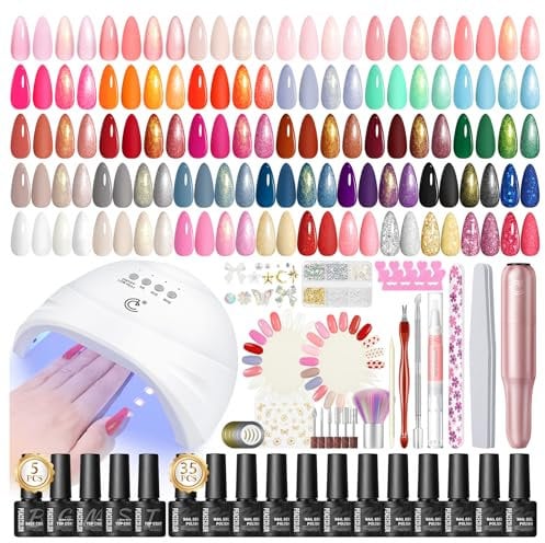 PEACECOLOR 65pz Kit Semipermanente Unghie Completo, 35 Colori Smalto Semipermanente Unghie Nudo Rosa Arancia Bianco Gel con Lampada e Fresa per Unghie e gli Strumenti per Manicure Salon DIY