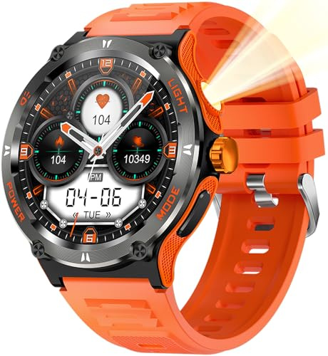 smartwatch bussola, orologio militare, robusto smartwatch con torcia a LED, funzione telefonica, frequenza cardiaca 24H, orologio fitness per Android iOS