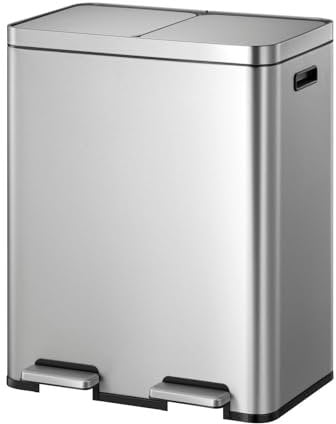 EKO Edison - Cubo de basura con 2 compartimentos, 2 x 30 L, pedal de cocina con doble cubo interior, incluye 20 bolsas de basura, sistema de separación de residuos de gran capacidad, tapa de cierre