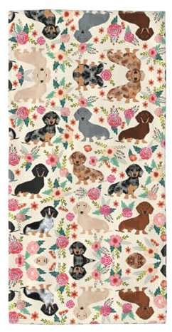 DEXNEL Premium-Handtuch mit Dackel-Blumenmuster, sehr saugfähig, superweich, für Badezimmer, Fitnessstudio, Hotel und Spa