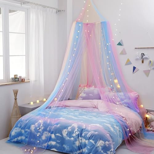 Ciel de Lit, Moustiquaire Lit, Ciel de Lit Princesse Arc-en-Ciel Grande Moustiquaire, Lit pour Adulte Fille Bebe Enfant, Facile à Installer, Protection Fiable Contre Les Insectes et Baldaqui