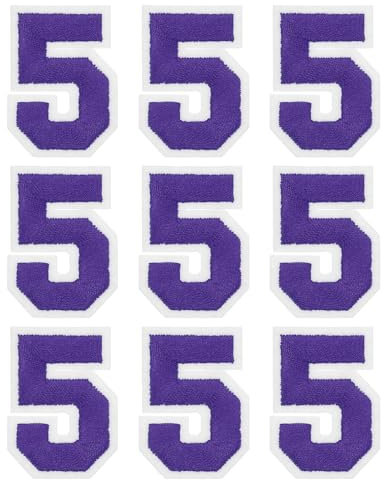 sourcing map Iron on Number Patches 2 Number 5 Iron on Embroidered Patch Sew on Letter Stickers Applique for Repairing Clothing Jeans Shoes Hats DIY(Purple, Pack of 9)