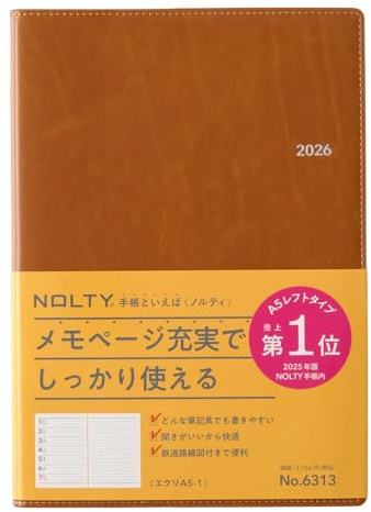 Noritsu NOLTY Notebook 2026 A5 settimanale Ekri 1 Camel 6313 (inizia a dicembre 2025)