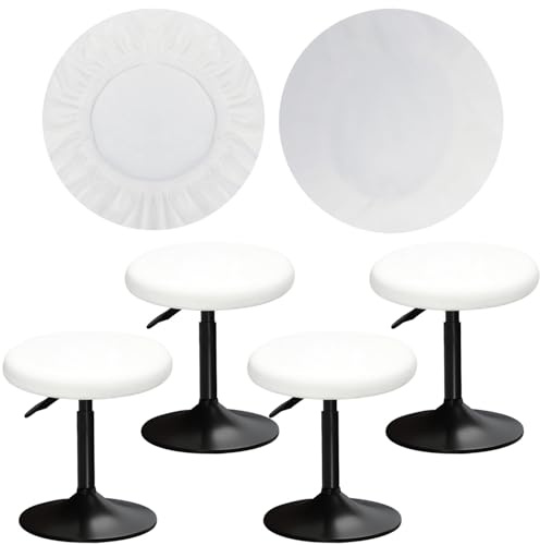 YINGAYOU Hockerbezug Rund 30-40 cm Bezug Hocker Rund Samt Luxuriöser Stoff Waschbar Dehnbar Wunderschöne Farbe für Runde und Eckige Hocker (4, Weiß)