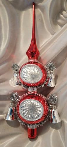 Christbaumspitze - rot Glanz mit 2 Reflexen und 4 Glöckchen