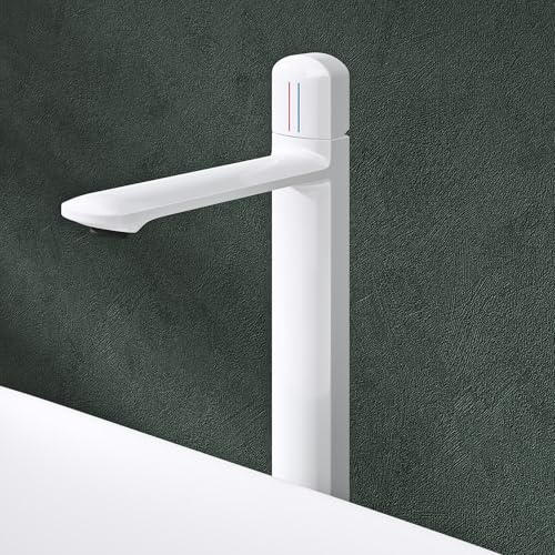 Mai & Mai Wasserhahn Bad 31,3cm hoch, Waschtischarmatur Glänzend weiß | Einhebelmischer Mischbatterie Bad Armatur Badezimmer aus Messing, mit Wassersparfunktion DIN-Anschlüsse WAO-1190H