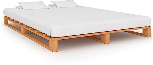 HaoChrymec Palettenbett aus massivem Kiefernholz, Braun, Robuste Konstruktion, Zeitloses Design, polsterbett, doppelbett, Für Schlafzimmer & Jugendzimmer, 200x200 cm