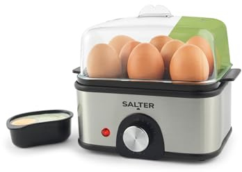 Salter Multi Egg Cooker, elektrischer Eierkocher, 8 Eier | 15-Min.-Timer einstellbar, Messbecher inklusive, herausnehmbarer Eierhalter, 2 Pochierschalen, 500 W