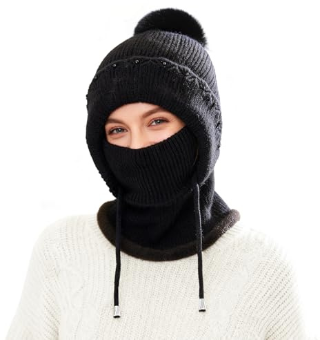 TAGVO Sturmhaube Gesichtsmaske Damen, Winddicht Warme Skimaske Thermo-Fleece-Kapuzenschal Gesichtsschutz 3 in 1 für Outdoor Outdoor Radfahren, Snowboarden, Skifahren, Motorradfahren