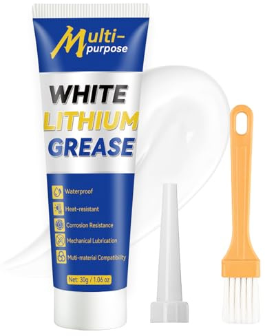 White Lithium Grease, Multi-Purpose Lubricant Lithium Grease Tube with Brush, Garage Door Lubricant for Hinges, Bearings, Gears, Track Rail, Ideal for Marine, Automotive, Industrial (30ML)