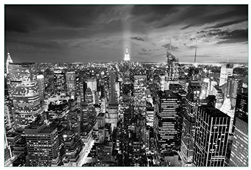 Wallario Küchenrückwand selbstklebend 90 x 60 cm, Motiv: New York bei Nacht - Panoramablick über die Stadt - schwarzweiß | Spritzschutz abwischbar & pflegeleicht