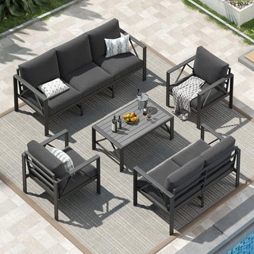OMERAI Aluminium Gartenmöbel Set 5-TLG. inkl. Schutzhülle für 7 Personen