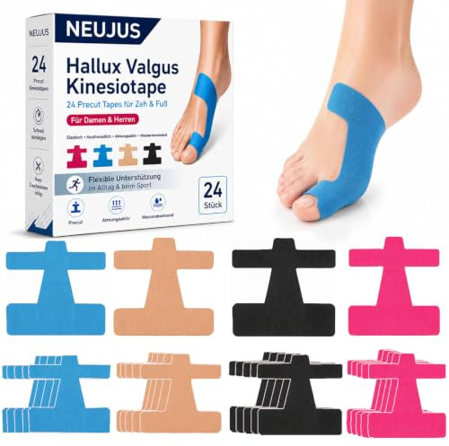 NEUJUS Sport Tape Hallux Valgus Kinesiotape 24 Vorgeformt Atmungsaktiv | Latex-free cotton tape with micro-perforation for breathable all-day comfort on sensitive skin