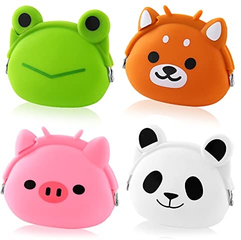 4 Pcs UTLB-X Cartoon Animal Coin Portefeuilles pour Enfants,Cute Silicone Coin Purse Casque étanche Sac Nouveauté Jouet Cadeaux pour Enfants
