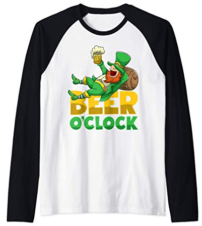 St. Patrick's Day Irish Leprechaun Bier Uhr Getränk Raglan