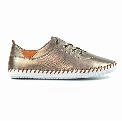 Lunar St Ives Leather Plimsoll 6 UK Gold