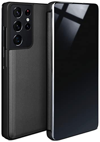 moex Void Case für Samsung Galaxy S21 Ultra Hülle in Hochglanz Optik, Clear View Cover Spiegelhülle, Flip Case 360 Grad Schutzhülle mit Spiegel, Rundumschutz Handyhülle, Anthrazit