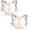 Katzen Ohrringe Silber Katze Ohrstecke Cat Earrings Ohrringe Perlen Katze Weißgold,Ohrringe Katze Silber,Süßwasser Katzen Perlen Ohrringe,Katze Silber Ohrringe,Ohrringe Damen Katze,Katzen Ohrstecker
