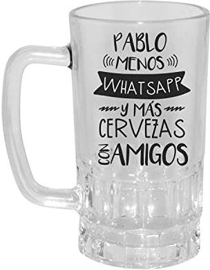 Kembilove Jarra de Cerveza Personalizada – Jarra de Cerveza con Nombre Grabado – Regalos Originales para Cumpleaños – Regalos Hombre – Regalos para Mujer con Frase Menos WhatsApp y mas cerveza