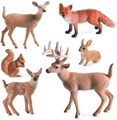 Tarragona 6 PièCes Animaux des Bois Figurines CréAtures de la ForêT Figurines éCureuil Cerf Lapin Famille Figurines Miniatures