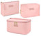 MAANGE 3 Stück Kosmetiktasche (L+M+S), Groß Schminktasche für Damen PU Leder Reise Kosmetiktaschen Kleine Make Up Tasche für Handtasche mit Fächern, Rosa