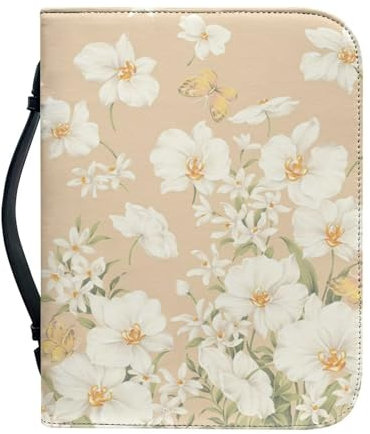 Kuiaobaty Weiße Blumen Bibelhüllen für Frauen, mit Reißverschluss, staubdichte Bibeltasche, Schmetterling, Blumenmuster, große Größe, Weizen