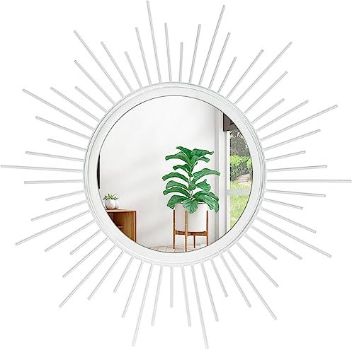 HLFMVWE Weiß Sonnenspiegel Spiegel für Wanddekoration, Zimmer Dekor, Metallspiegel Wanddekorationen für Wohnzimmer, Moderne dekorative Spiegel, Geschenke für Frauen & Mütter