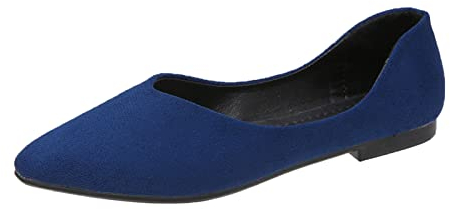 Luckywaqng Chaussures plates pour femme - Bout pointu - Aspect daim - Chaussures de bateau - Chaussures de travail légères - Chaussures de travail à plateforme, bleu, 38