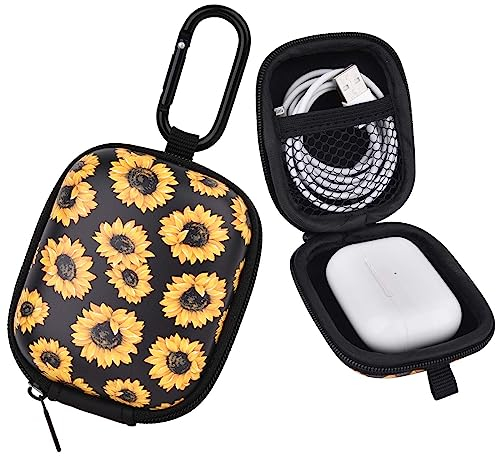 VISOOM Earphone Storage Case, Hard Shell Zipper Storage Case, Protective Case for Headphones, Mini Headphone Case, Multifunctional Carrying Case(Sunflower)