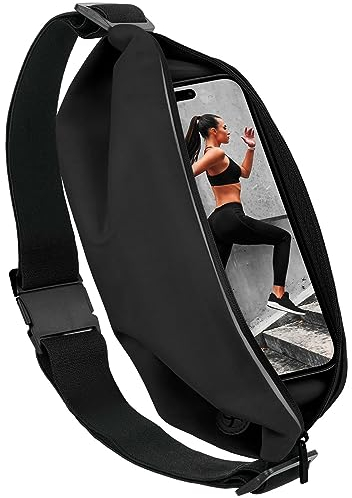 moex® Easy Bag für Samsung Galaxy S23 Ultra Laufgürtel für Handy, Lauftasche Jogging, Handytasche zum Joggen, Sport Bauchtasche wasserdicht, Fitness Running Belt – Schwarz