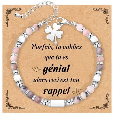 CheersLife Bracelet Arbre de Vie Femme Cadeau Femme Trefle Bracelet | Pierres Naturelles Original Cadeaux Ado Fille Cadeau Anniversaire Bracelets Cadeaux pour Mamie Maman Sceur Amie