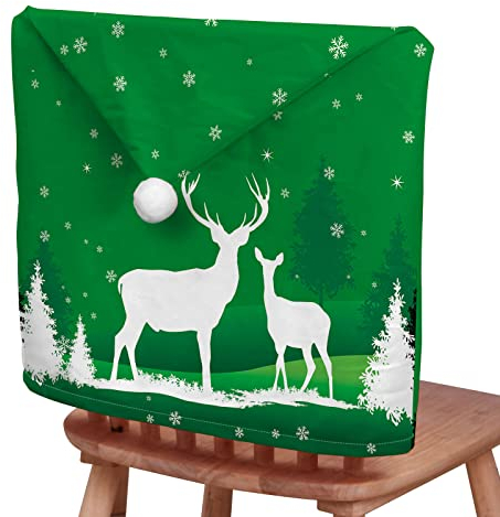 Morbuy Weihnachtsdeko Stuhlhussen, Stuhlrückenbezug Stuhlhussen Hussen Abnehmbarer Waschbarer Stuhlbezug für Bankett Restaurant Neujahr Weihnachten (6er Set,Weihnachten-Grün)