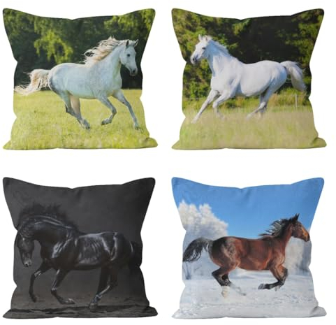 CEVAN Leinen Kissenbezüge Jugendzimmer Kissenbezug Quadrat Pferd Kissenbezüge Couch Kissenhülle Kinderzimmer Kissenbezüge Sofa Dekor 40x40cm,4Pcs