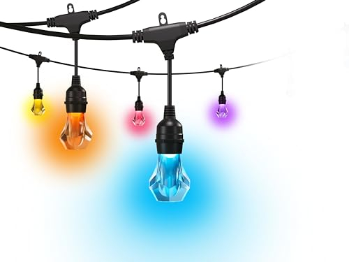 Nanoleaf Essentials Matter, LED Lichterkette Außen 15M Erweiterungs-Kit (RGBICW) - Smarte und Mehrfarbige mit 16 Mio. Farben, IP65 Wasserdicht, 20 Dimmbaren Glühbirnen, WLAN, Bluetooth & Matter-fähig