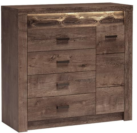 Lomadox Kommode Sideboard Highboard Anrichte Aufbewahrungsschrank Wohnzimmerschrank modern in braun mit LED Beleuchtung