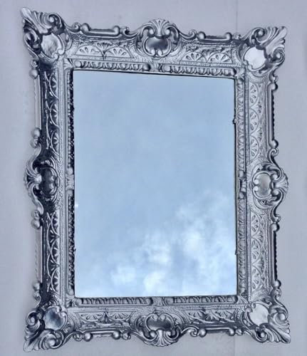 Pintici Bilderrahmen mit SCHUTZGLAS Barock Hängerahmen Barockrahmen 57 x 47 cm Shabby,Jugendstil Antik Spiegelrahmen (Silber+Glasschebe)