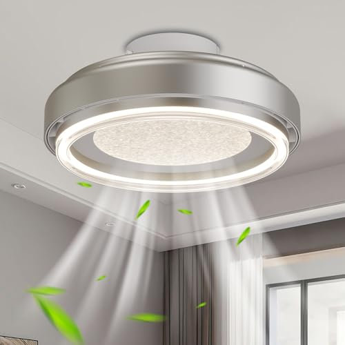 LXTEDJ Purificador de Aire Ventilador Techo con luz, Regulable led lámpara 6 velocidades silencioso con Temporizador Dormitorio Salon Infantil Air Purifier 50cm Blanco -Grey