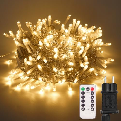 20M Lichterkette Weihnachtsbaum,200 LDE Lichterkette Außen Strom,Warmweiß Lichterkette Innen mit Stecker Infrarot-Fernbedienung Timer Merkfunktion Wasserdicht Lichterkette für Party Weihnachten Garten