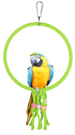 LuckyOpt Balançoire à oiseau, 20 cm de diamètre, avec perles colorées, corde en coton, jouet, pour perruches, calopsittes, canaris (vert)
