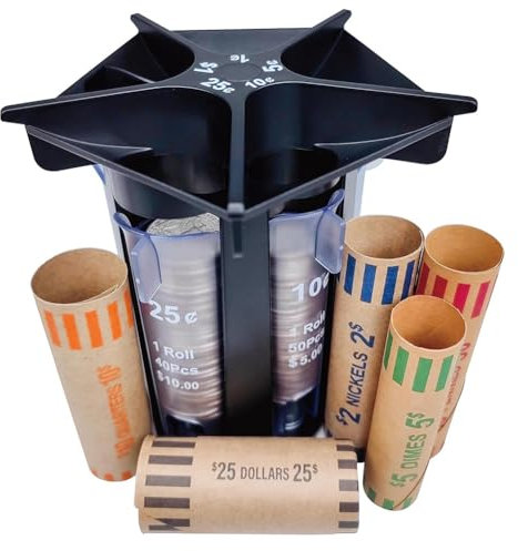 Sunmeit Münzsortierröhre, Münzzähler mit Münzrollen, 5-IN-1-Wechselgeldsortierer, Wechselgeldzählmaschine, Münzorganizer, Münzhalter