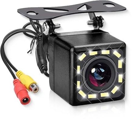 Hodozzy Telecamera Posteriore Auto con Visione Notturna 12 LED Impermeabile, 12V Telecamera di Retromarcia Grandangolo Telecamera di Parcheggio per Auto/Camion/Camper + 6 M Cavo Video NTSC/PAL