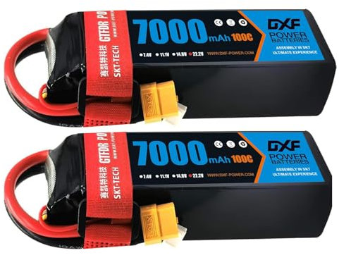DXF LIPO 6S Lot de 2 Batteries Lipo au Format 6S1P, 22.2V, 7000mAh, Sortie 100C, Prise XT60, pour Drones, Avions RC, camions, hélicoptères et Plus Encore