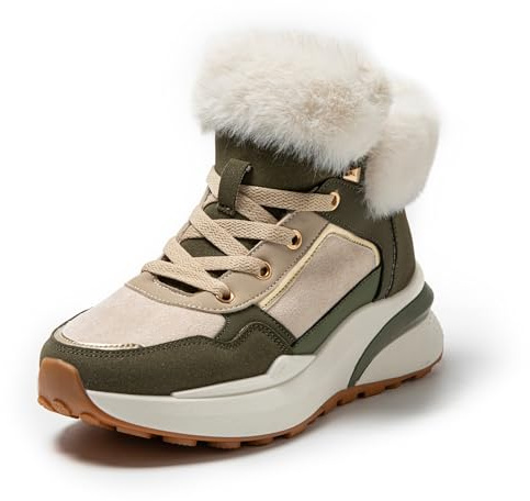JOMIX Scarpe Invernali Donna Stivaletti Zeppa Sportivi Inverno con Pelliccia Morbida Stivali con Pelo Caldo Scamosciato Antiscivolo Leggera da Camminare per Città e Tempo Libero WFB255289 Verde 38