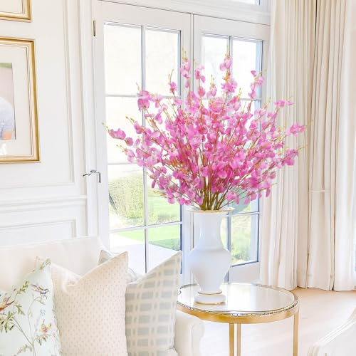 Zythrem 12Pcs Artificial Dancing Orchids Pink Artificial Flowers 95cm Faux Cherry Blossom Flowers Silk Spring Flower Long Stem Fake Gypsophila Bouquet for Home Table Wedding Decor Grave Flower