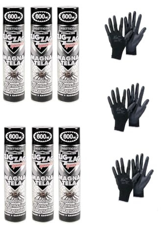 mille idee kit MAGNA TELA 6 PEZZI Zig Zag Specialist Insetticida per ragni impedisce la formazione di ragnatele 600ml e 3 paio di guanti usa e getta